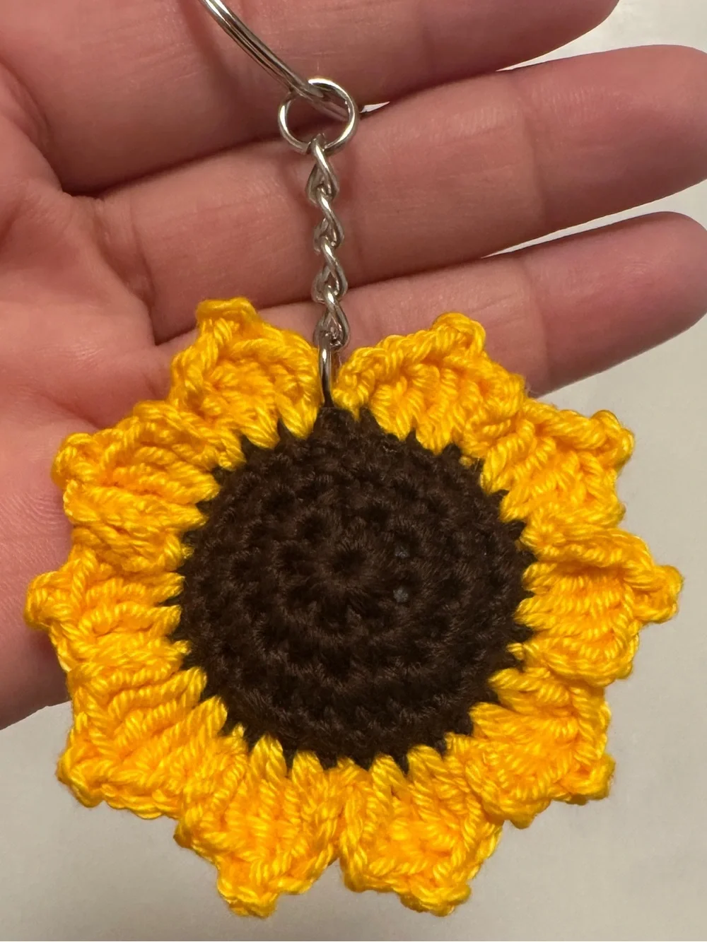 Handmade Crochet Sunflower Keychain - Yellow and Brown